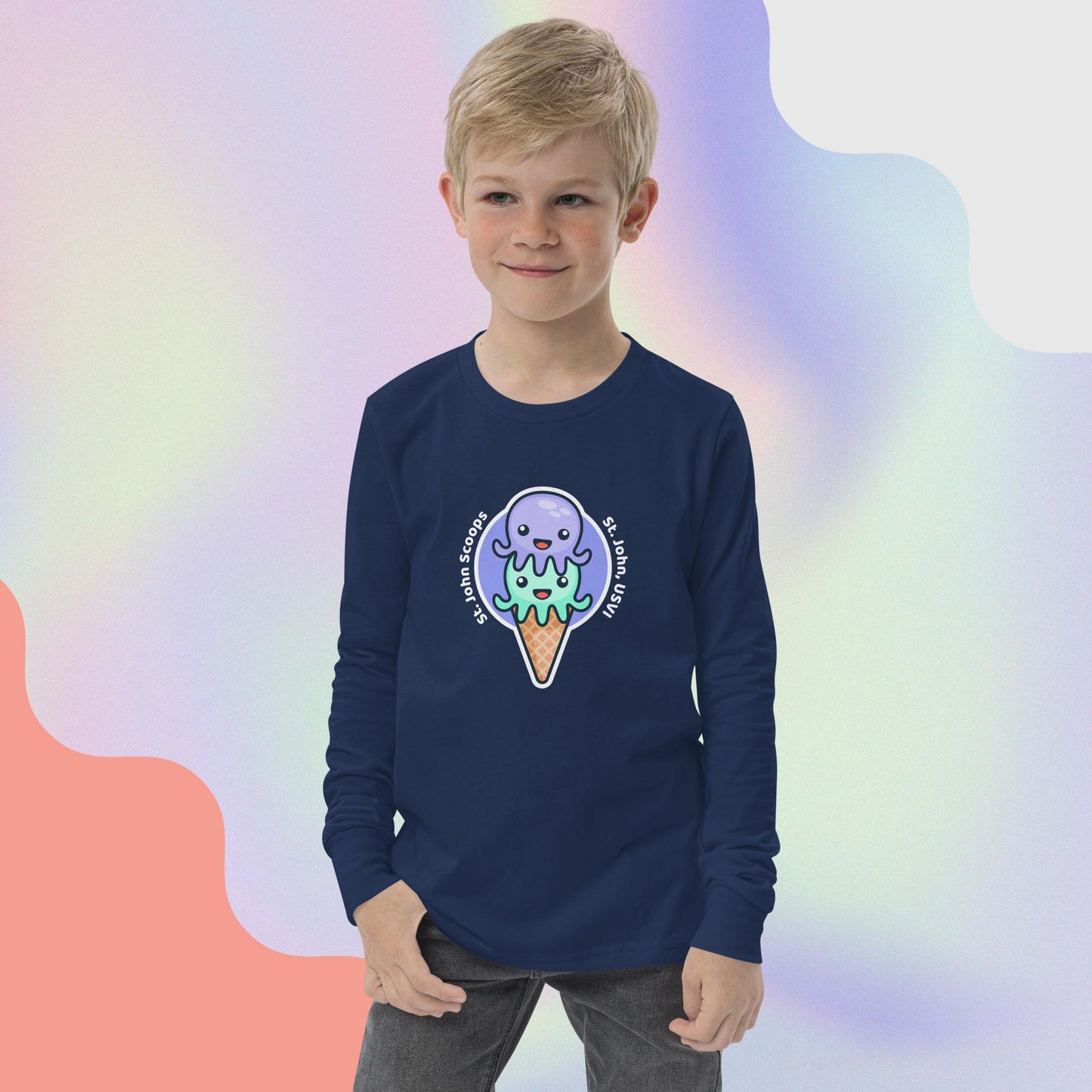 Youth Long Sleeve Tee Octopus Purple/Green