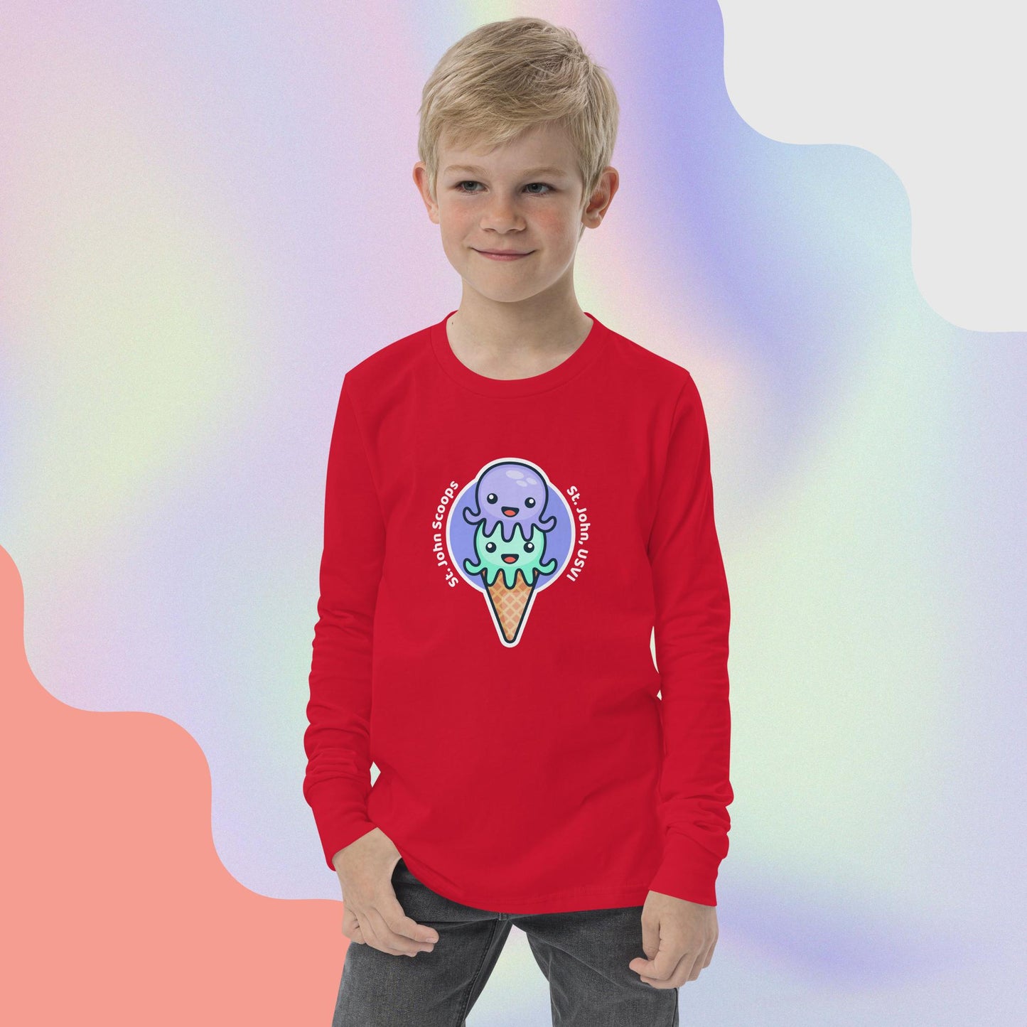 Youth Long Sleeve Tee Octopus Purple/Green